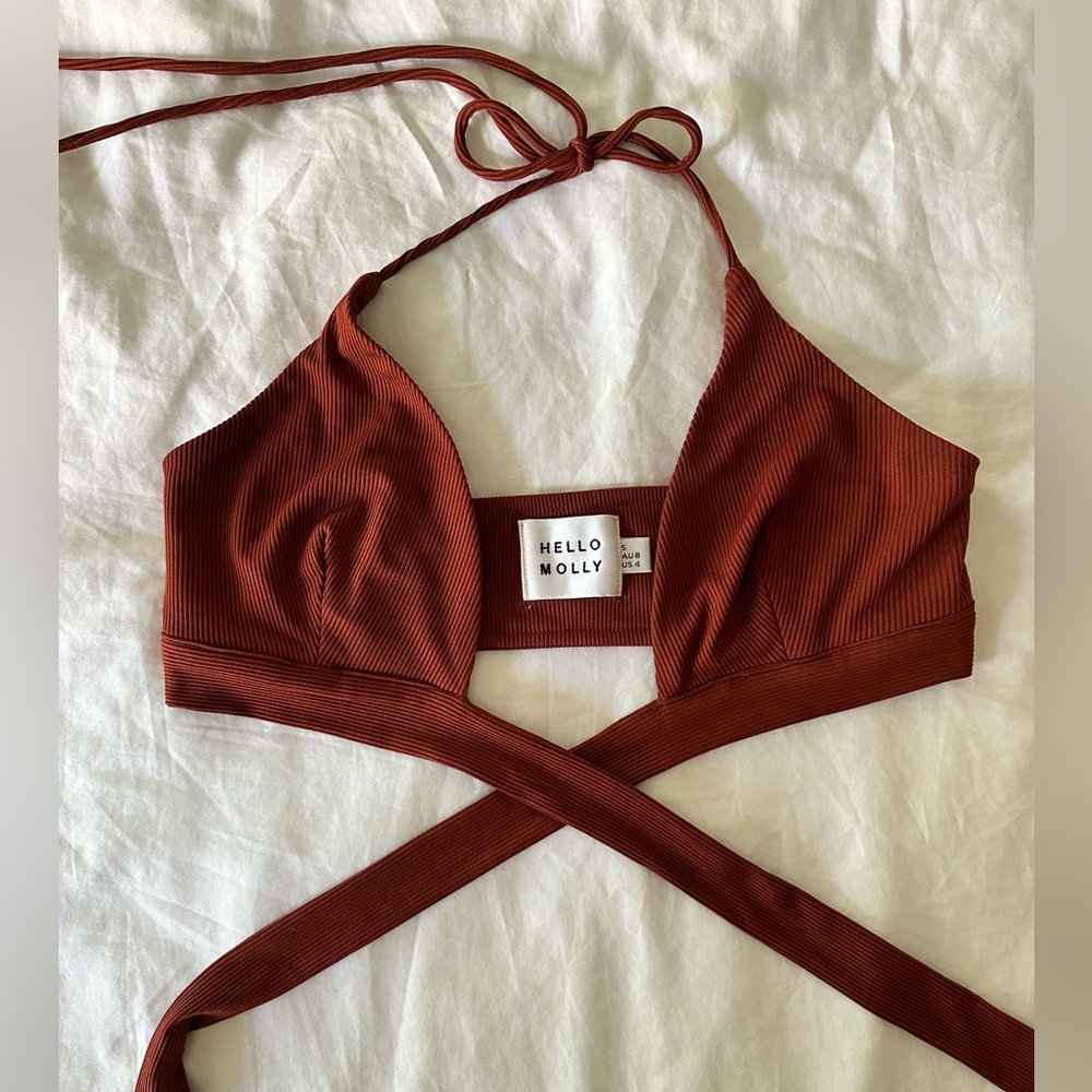 Burnt orange tie front crop top